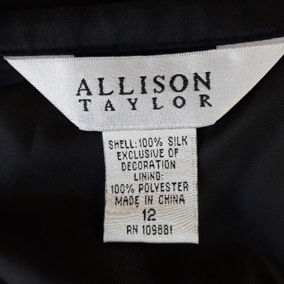 Vintage Allison Taylor Skirt Silk Mini Straight Floral Embroidered Black Size 12 - Picture 8 of 8